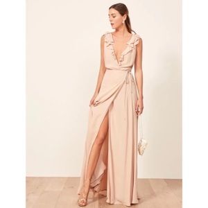 REFORMATION Peppermint Ruffle Wrap Maxi Dress in Champagne Size X-Small